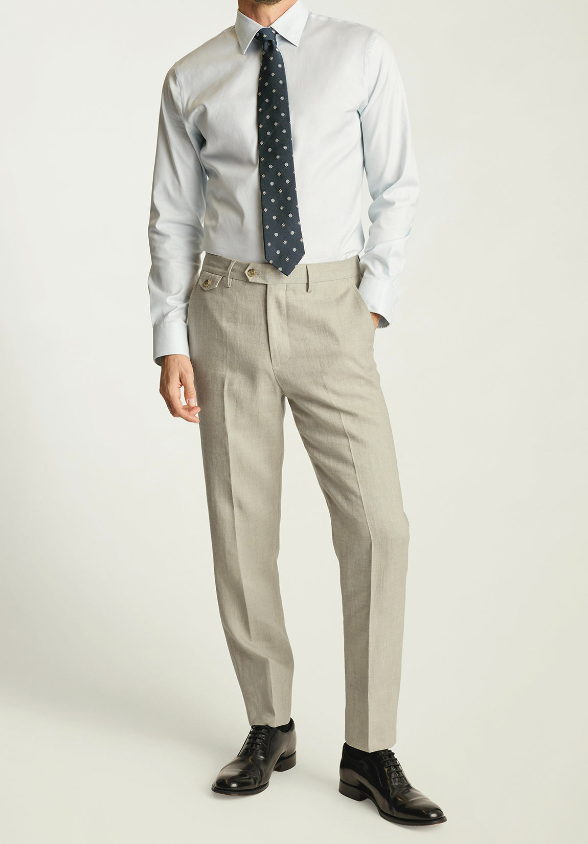 Men's Beige Linen Trousers: Front View (Business Attire)