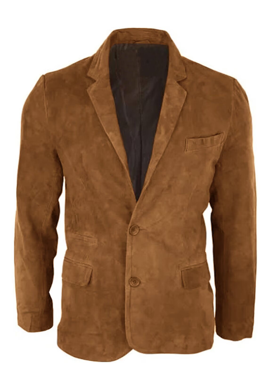 Men's Suede Leather Suit Jacket -Slim Fit 2 Buttons Sport Blazer Coat