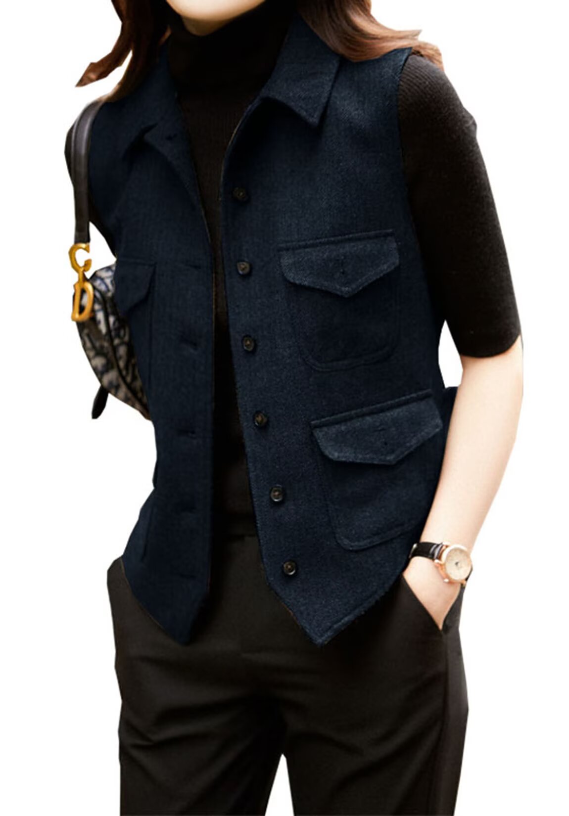 Women's blue tweed vest 