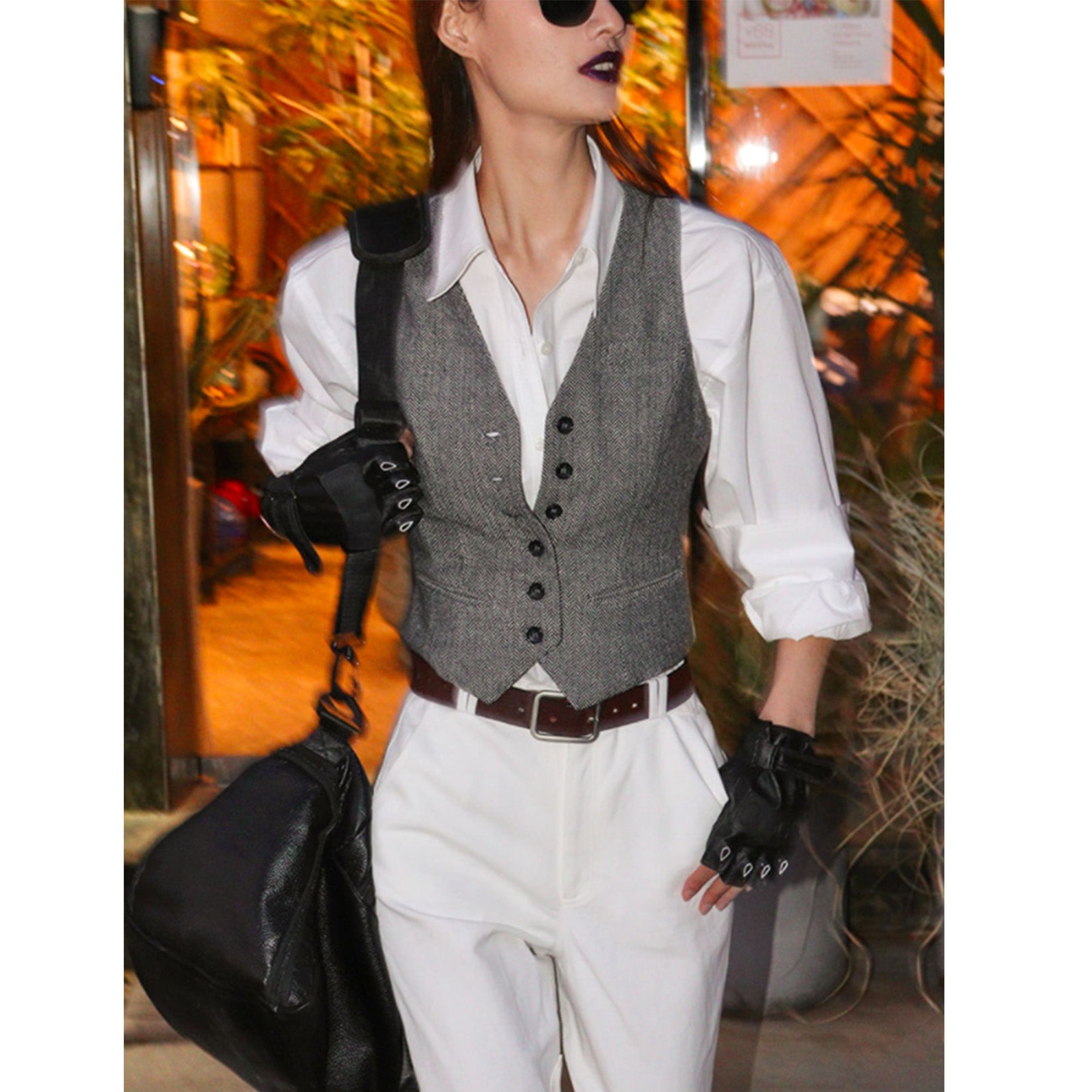 Women's navy tweed vest 