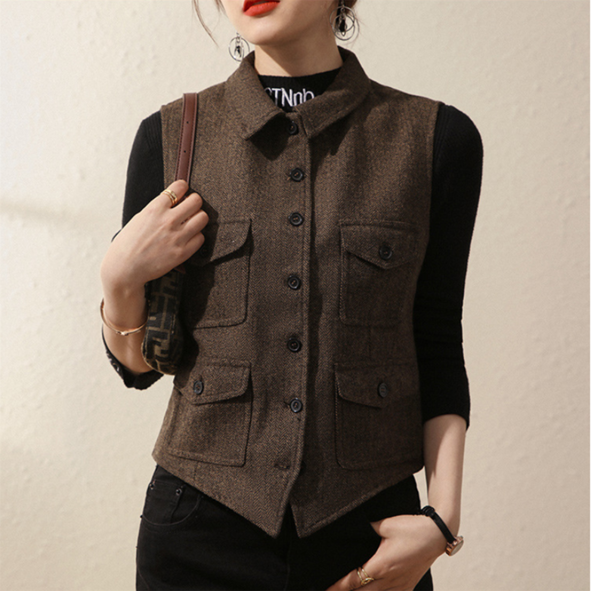 Women's navy tweed vest 