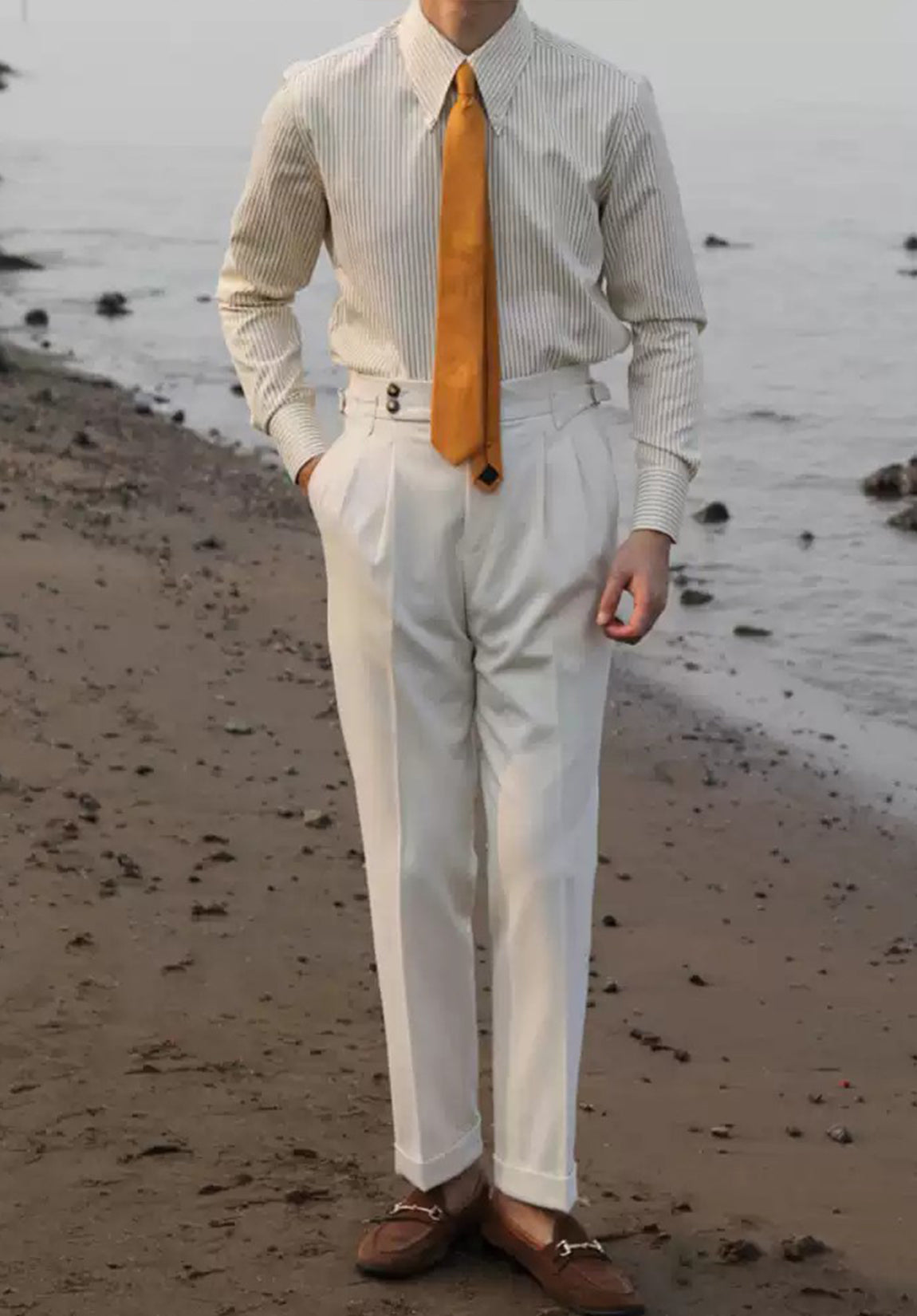 Men's Ivory Formal Trousers £¬ Beach Casual Outfit Showcase
