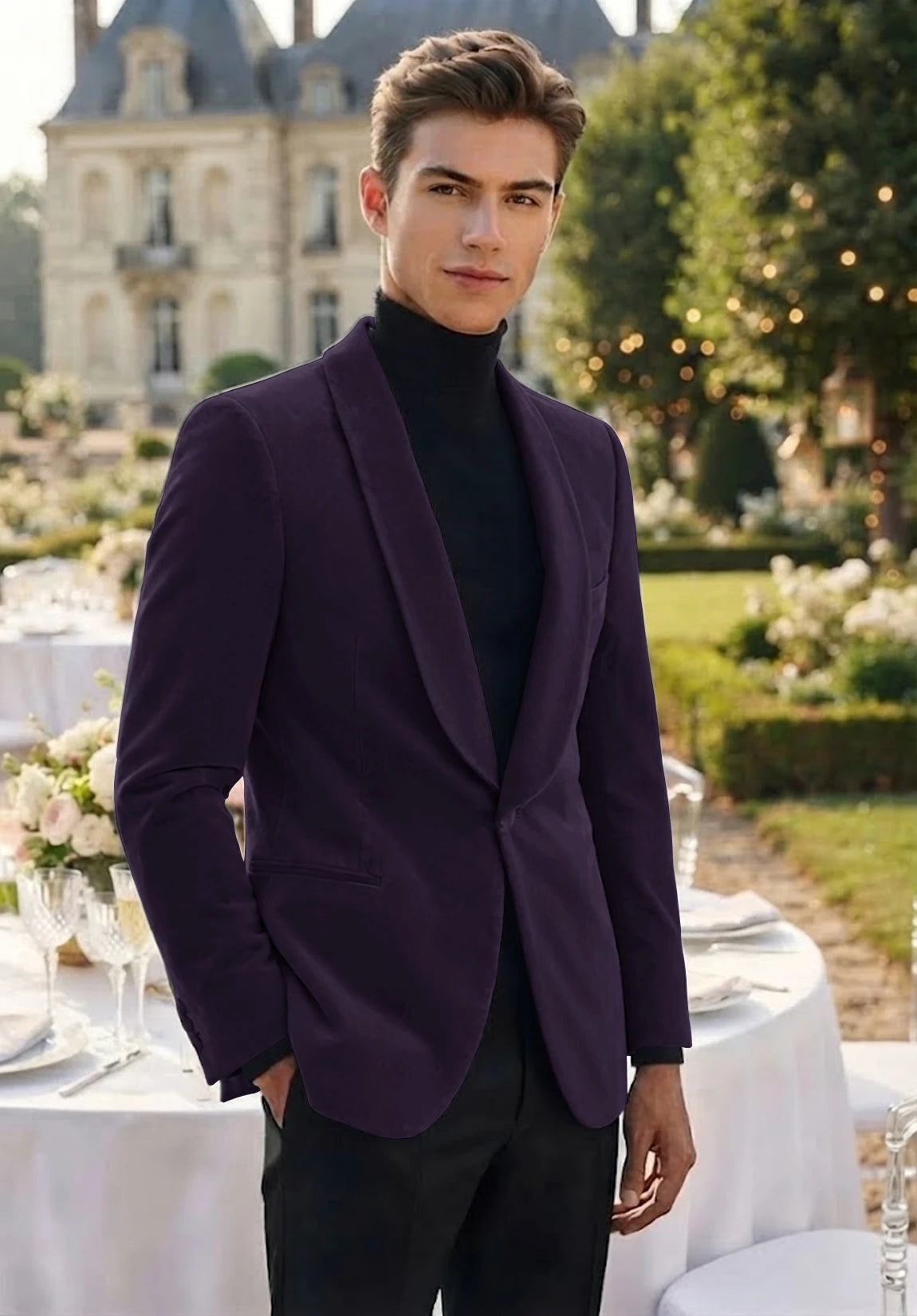 Men's purple velvet jacket