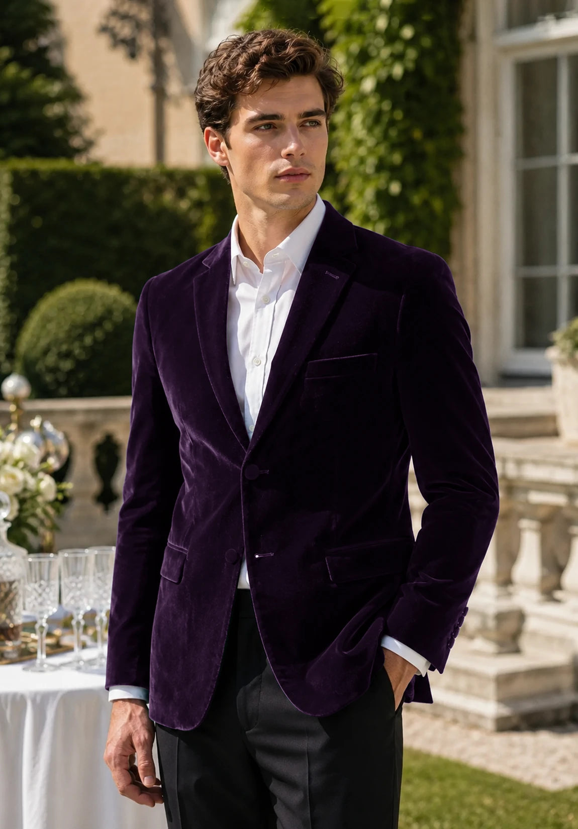 Men's purple velvet jacket