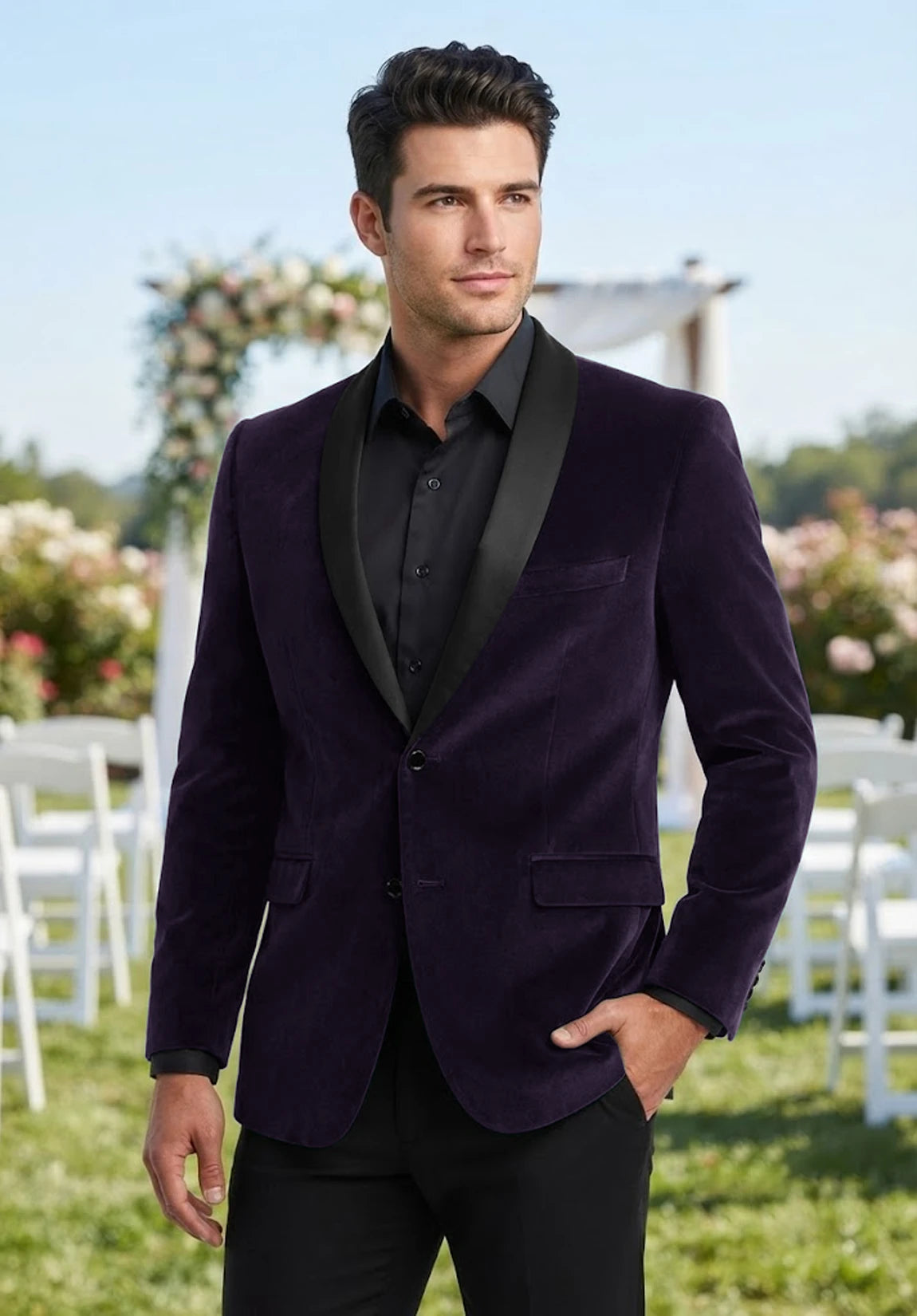 Men's purple velvet jacket