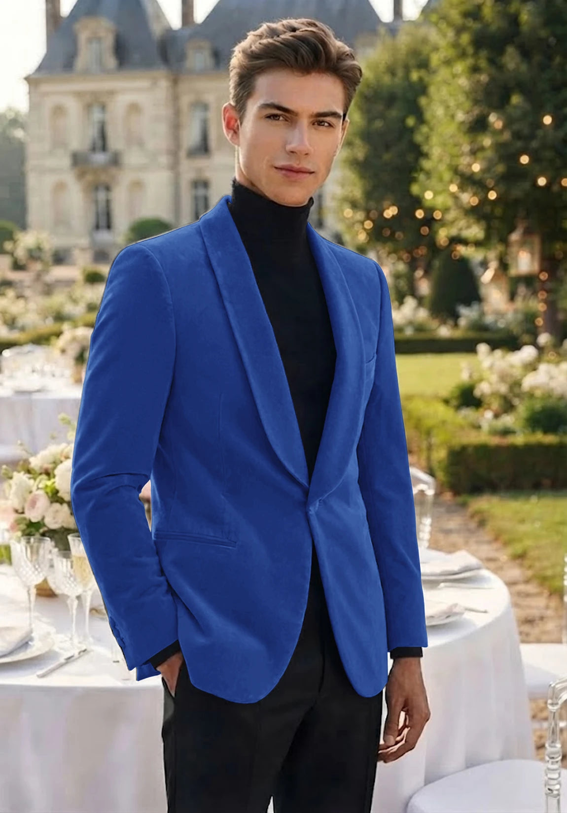 Men's royal blue velvet jacket