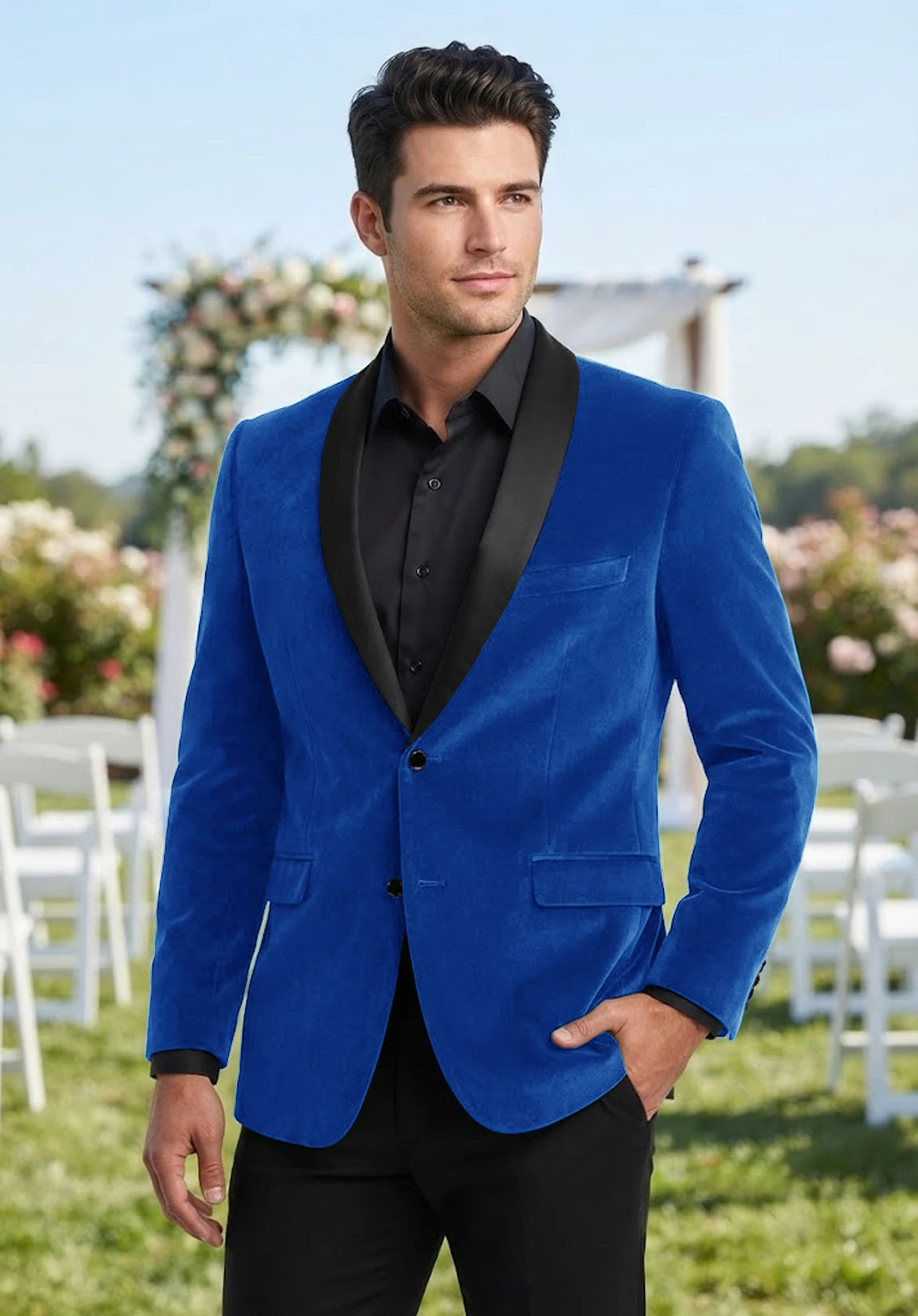 Men's royal blue velvet jacket
