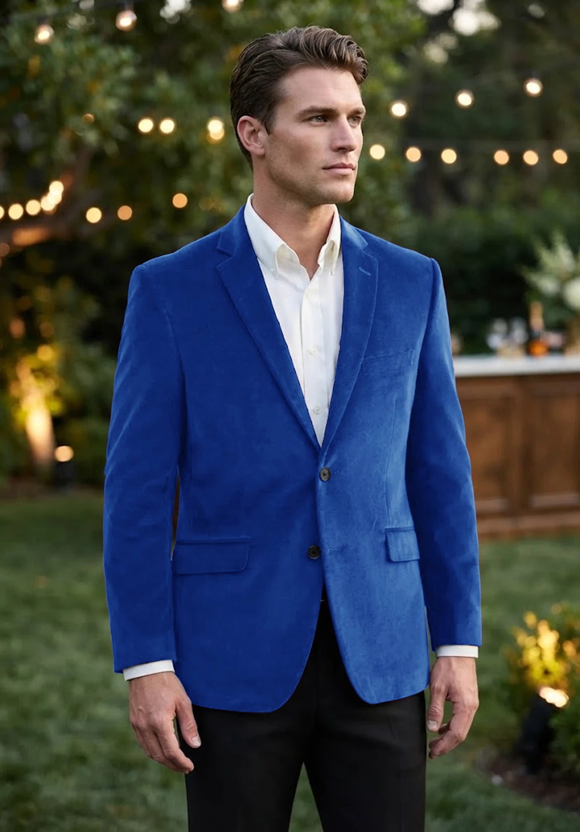 Men's royal blue velvet jacket