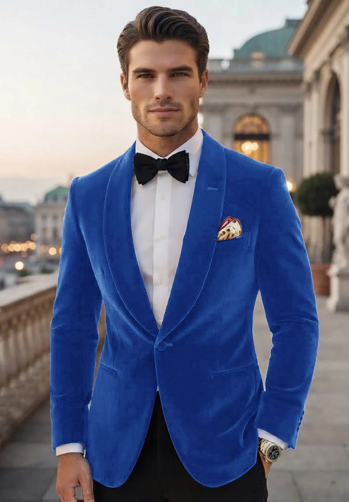 Men's royal blue velvet jacket