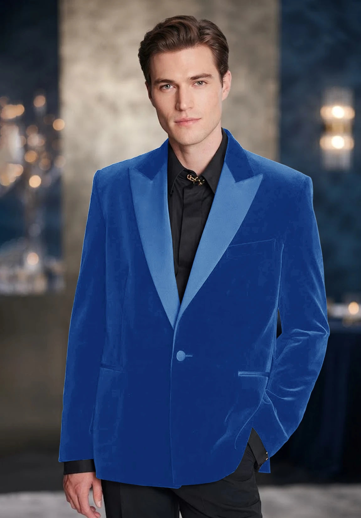 Men's royal blue velvet jacket