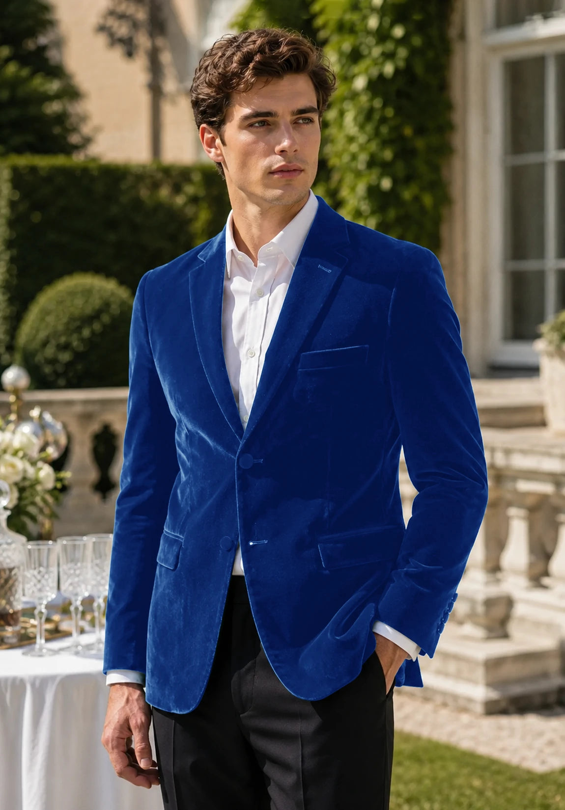 Men's royal blue velvet jacket