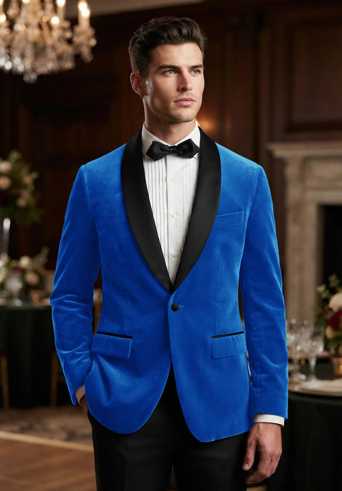 Men's royal blue velvet jacket