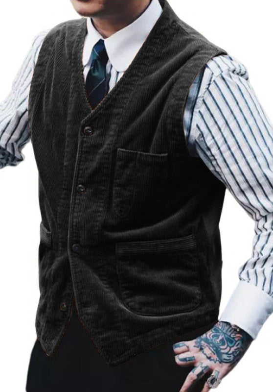 Men's black corduroy vest 