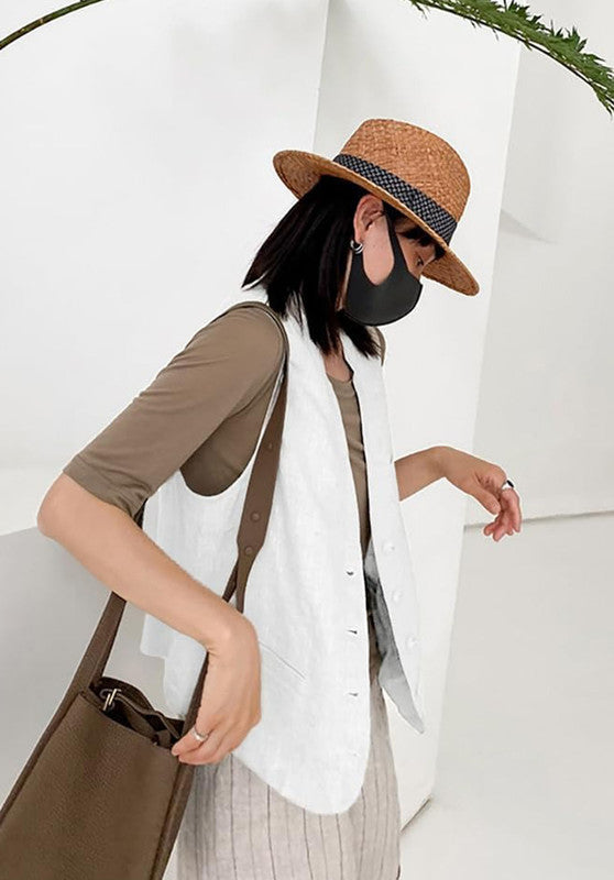 Women's Linen Vest White Side View