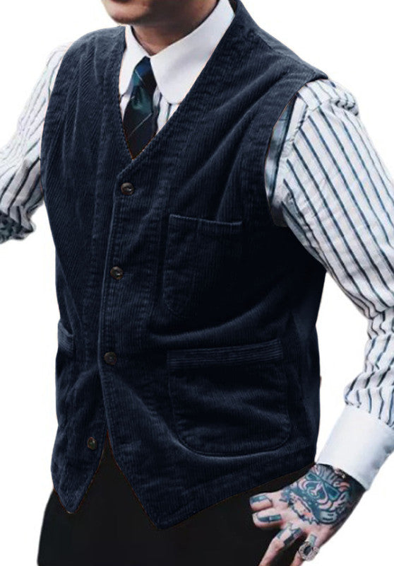 Men's navy blue corduroy vest 