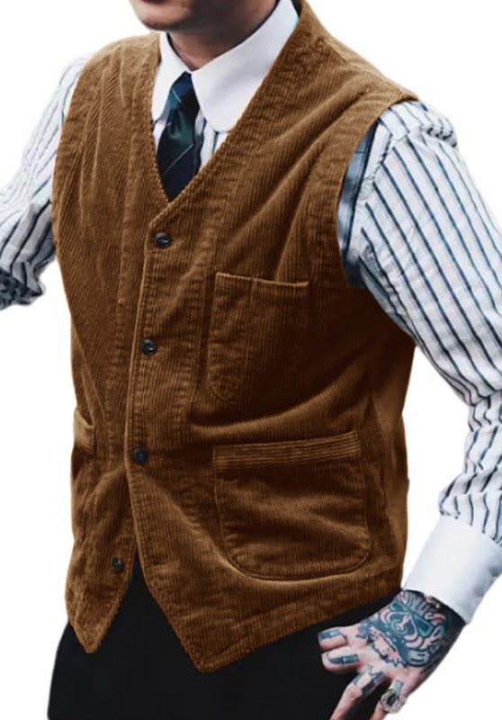 Men's khaki corduroy vest 