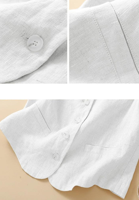Women's Linen Vest White Detail Close Up