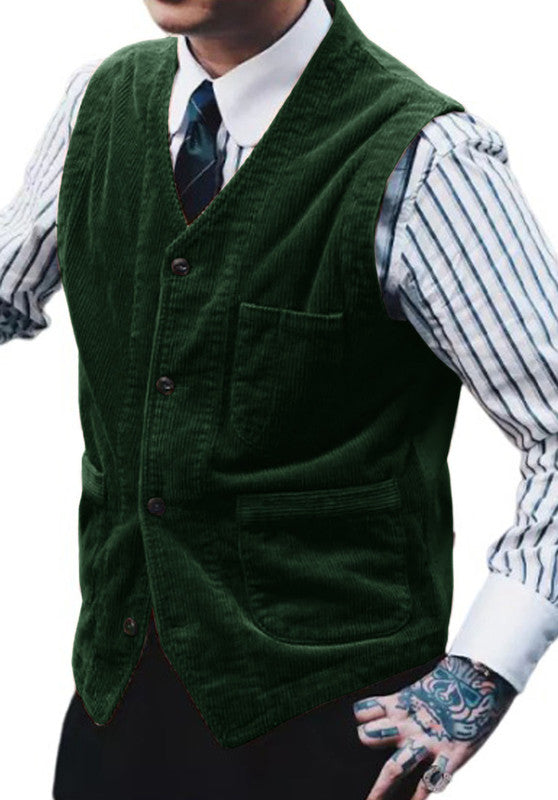 Men's green corduroy vest  
