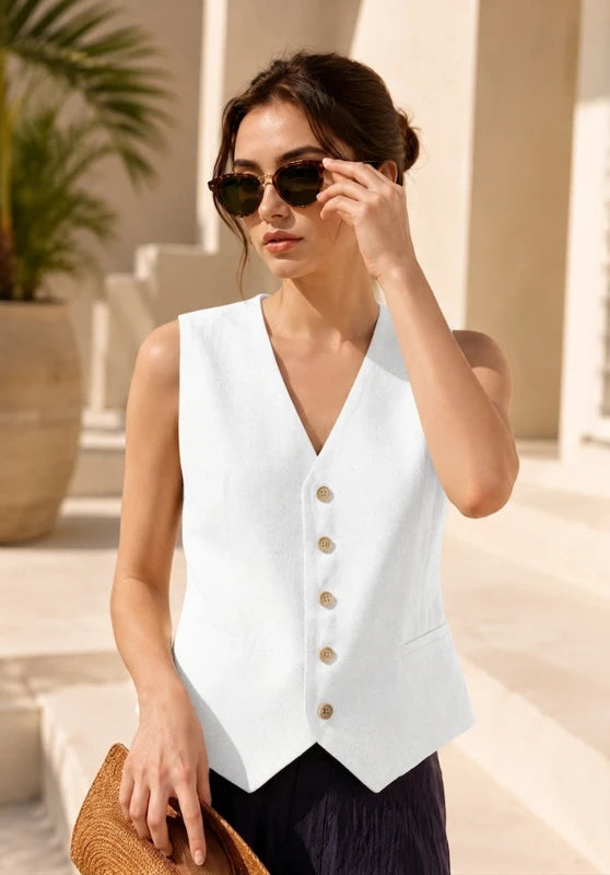 Women's white Linen Vest