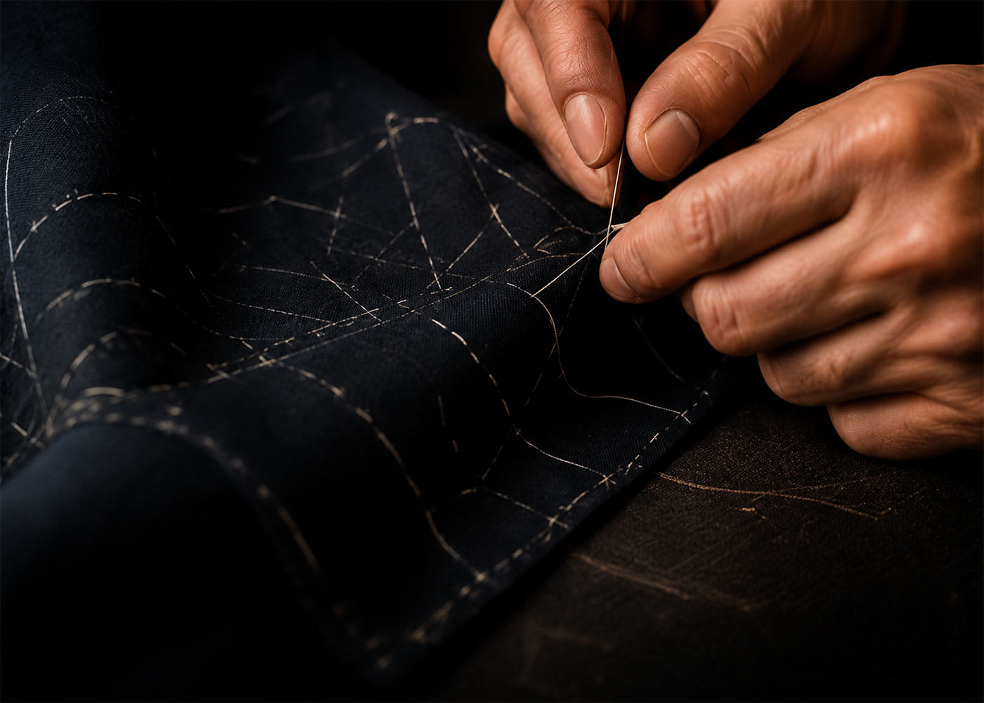 Hand stitching a tailored garment with precision
